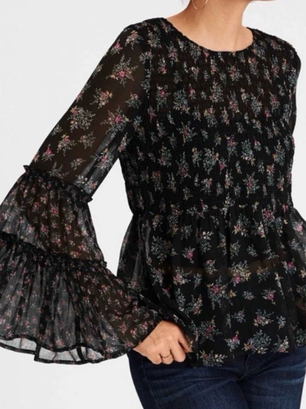 AE Sheer smocked bodice tiered ruffle sleep top